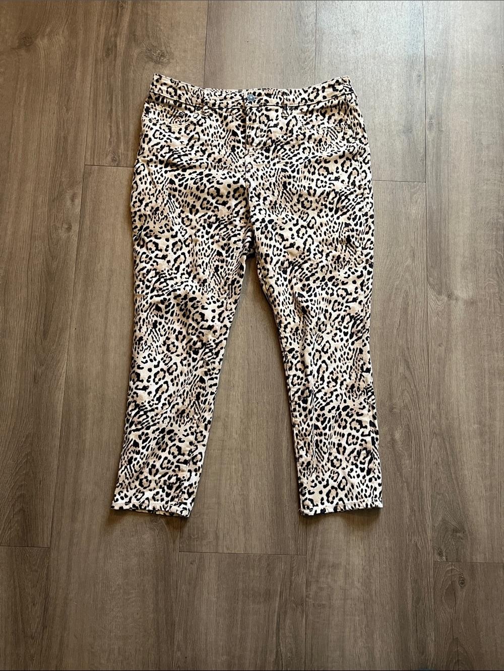 Chico's Leopard Print Cropped Jeans in Beige and Black